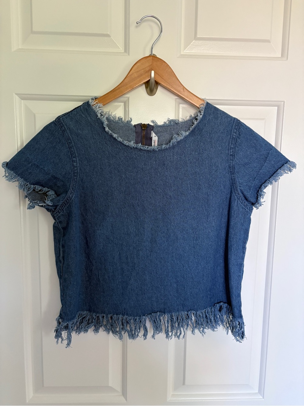 Blue Saint Small Frayed Denim Crop Tee 100% Cotton